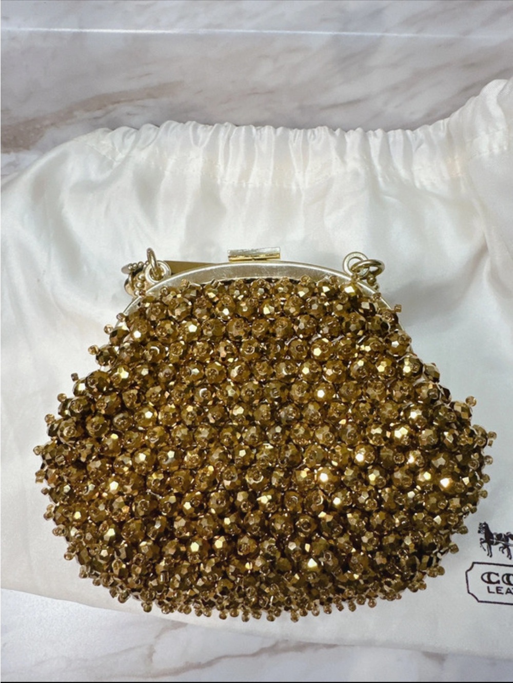 Authentic Coach vintage Gold Beaded Evening Wristlet with Chain Strap - Picture 11 of 16